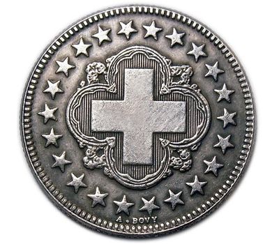  Монета 2 франка 1860 Швейцария (копия), фото 2 